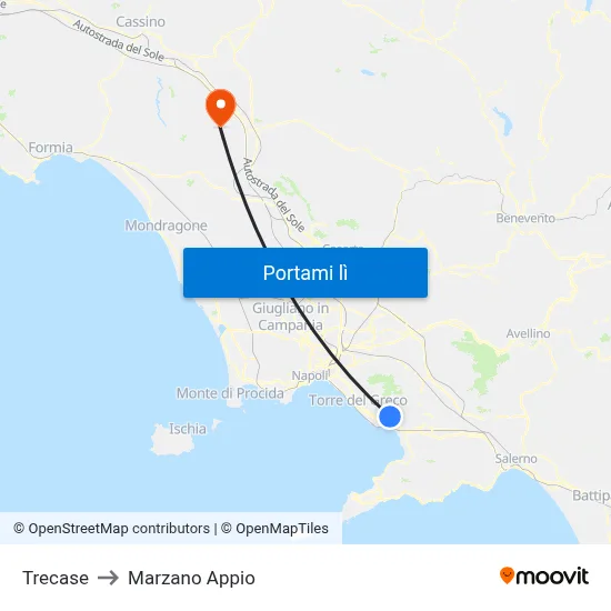 Trecase to Marzano Appio map