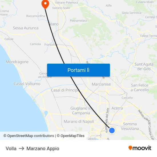 Volla to Marzano Appio map