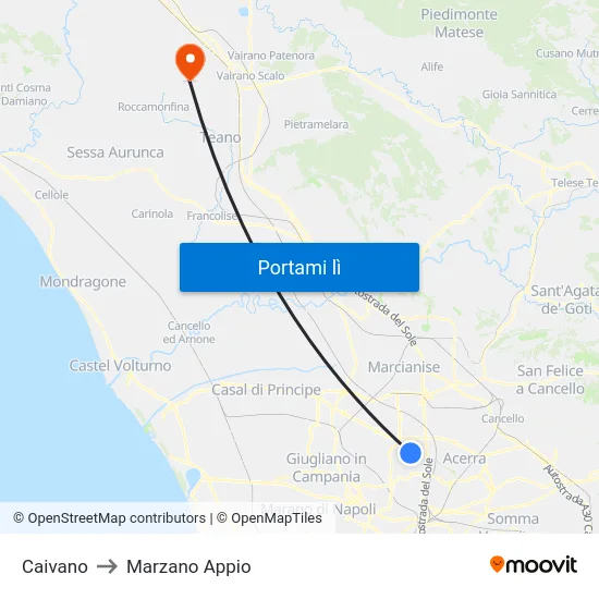 Caivano to Marzano Appio map