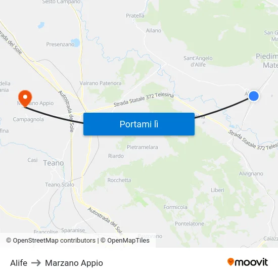 Alife to Marzano Appio map
