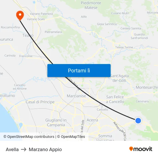 Avella to Marzano Appio map