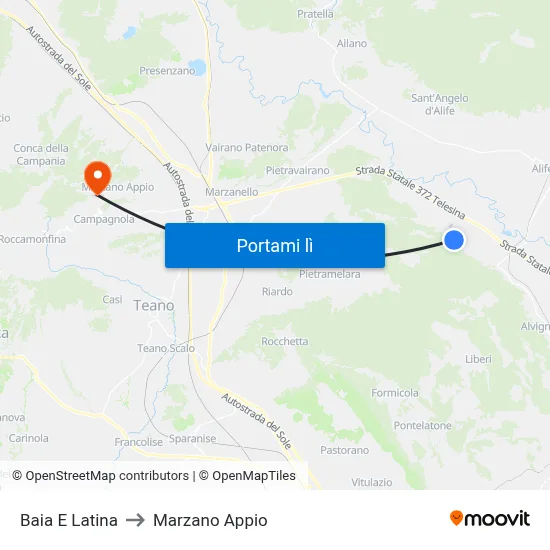 Baia E Latina to Marzano Appio map