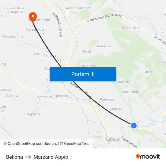Bellona to Marzano Appio map