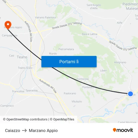 Caiazzo to Marzano Appio map