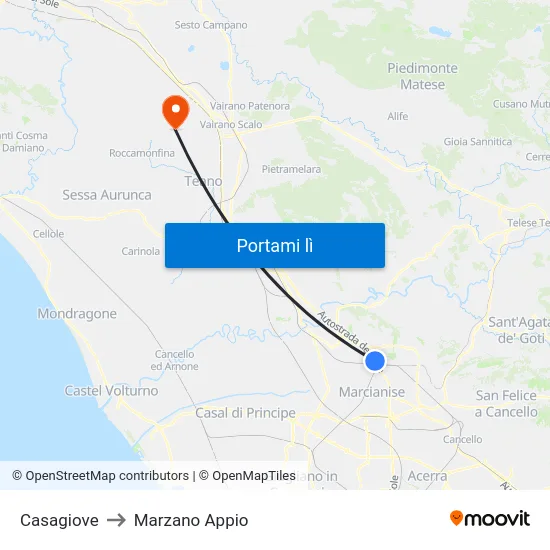 Casagiove to Marzano Appio map