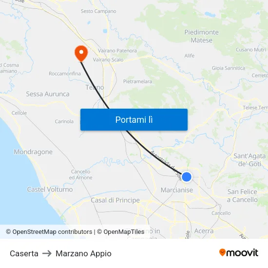 Caserta to Marzano Appio map