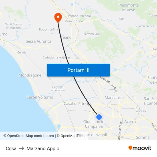 Cesa to Marzano Appio map