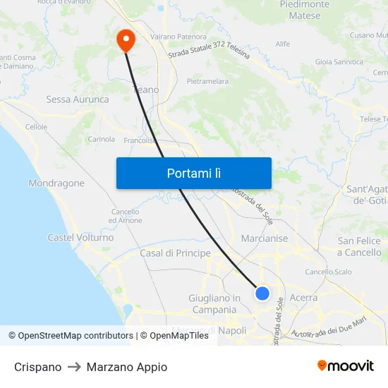 Crispano to Marzano Appio map
