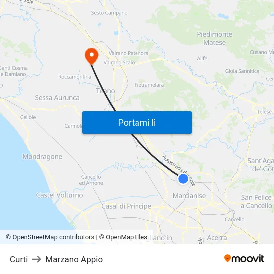 Curti to Marzano Appio map