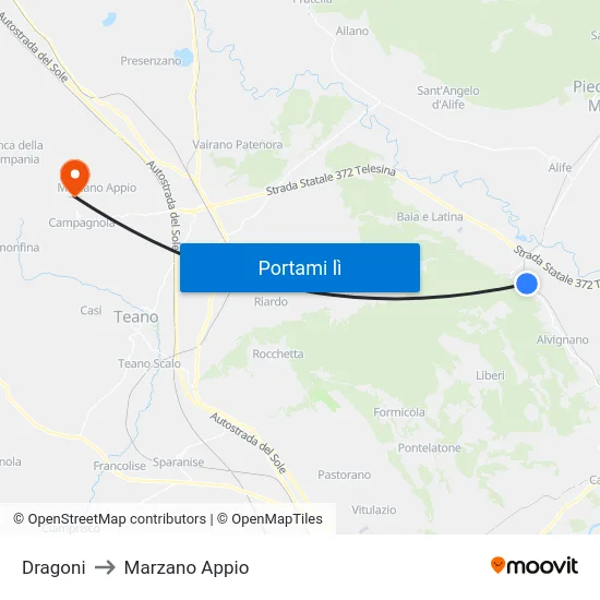 Dragoni to Marzano Appio map