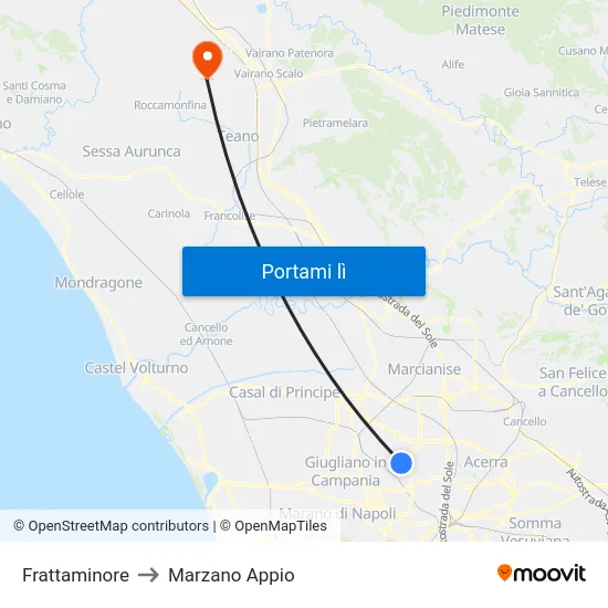 Frattaminore to Marzano Appio map
