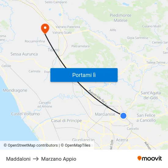 Maddaloni to Marzano Appio map