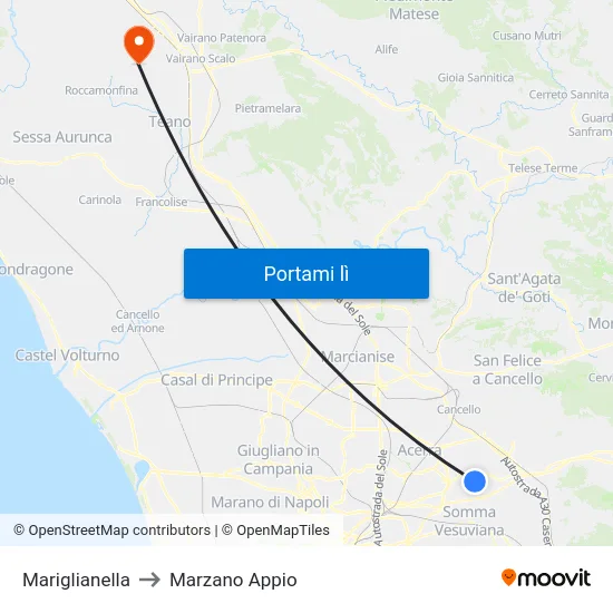 Mariglianella to Marzano Appio map