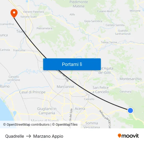 Quadrelle to Marzano Appio map