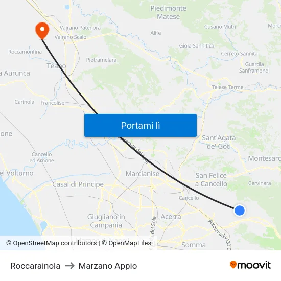Roccarainola to Marzano Appio map