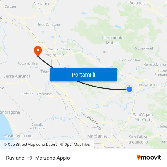 Ruviano to Marzano Appio map