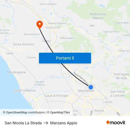 San Nicola La Strada to Marzano Appio map