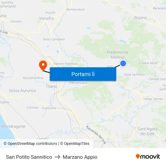 San Potito Sannitico to Marzano Appio map