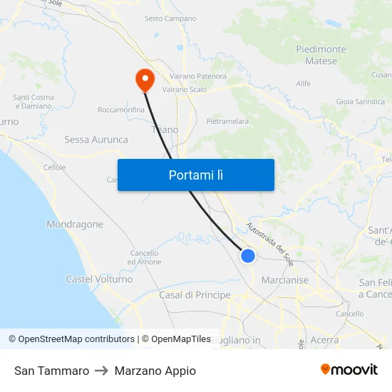 San Tammaro to Marzano Appio map