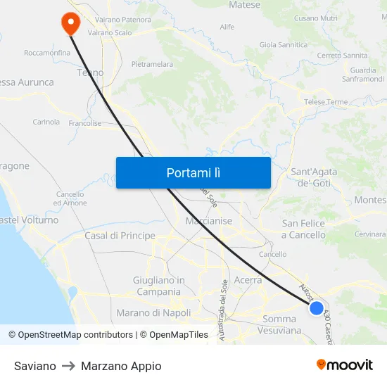 Saviano to Marzano Appio map