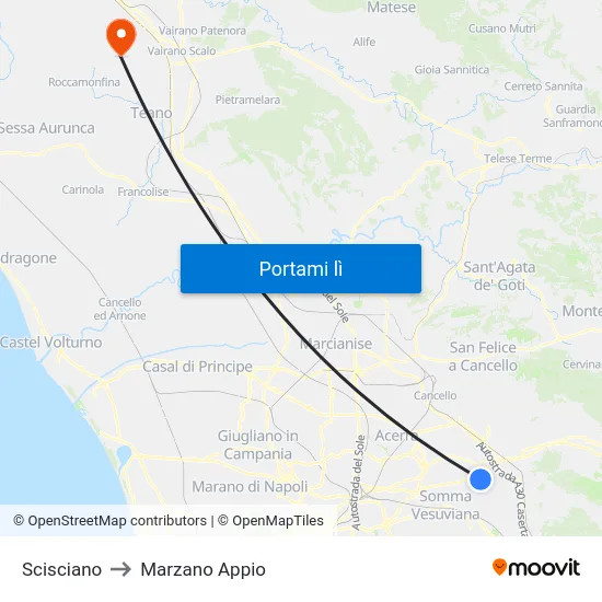 Scisciano to Marzano Appio map