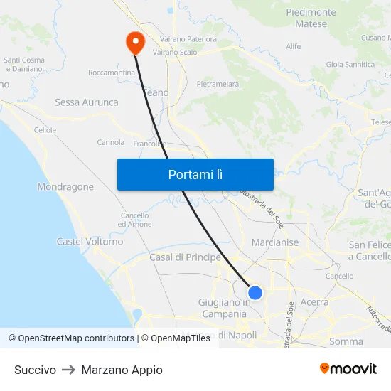 Succivo to Marzano Appio map