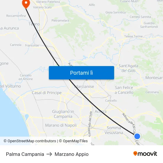 Palma Campania to Marzano Appio map