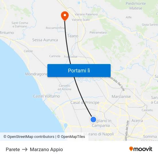 Parete to Marzano Appio map