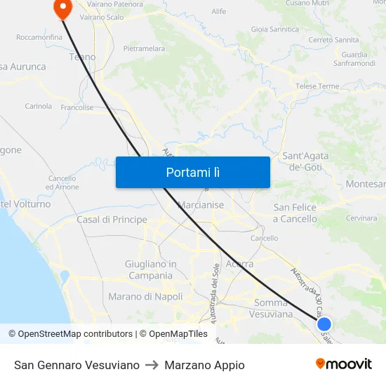 San Gennaro Vesuviano to Marzano Appio map