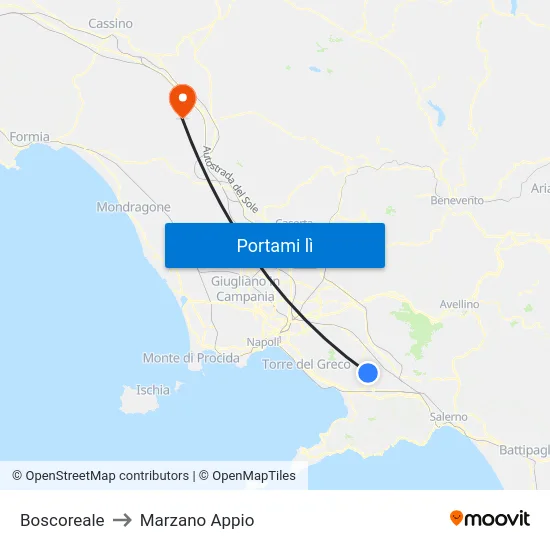 Boscoreale to Marzano Appio map