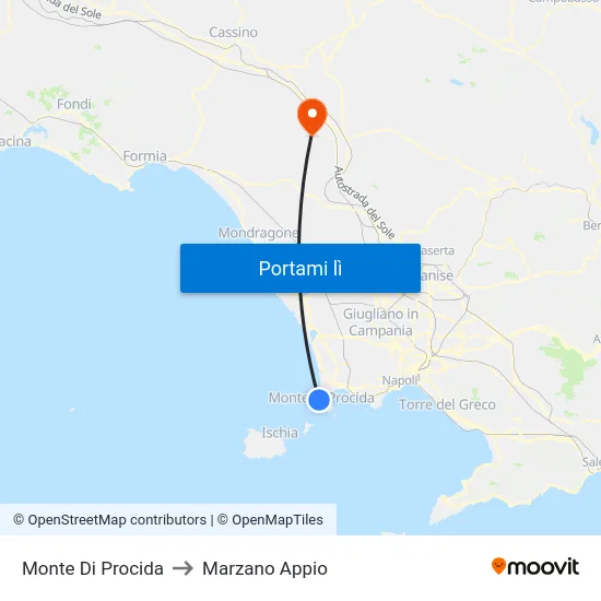 Monte Di Procida to Marzano Appio map