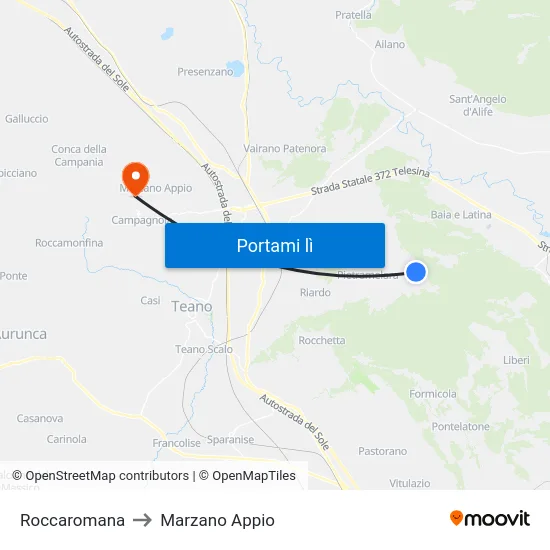 Roccaromana to Marzano Appio map