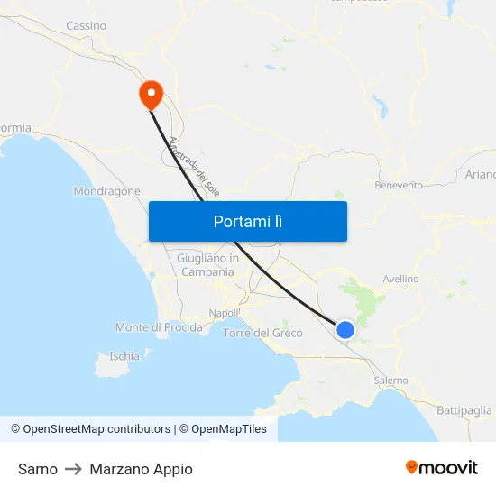 Sarno to Marzano Appio map