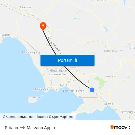 Striano to Marzano Appio map