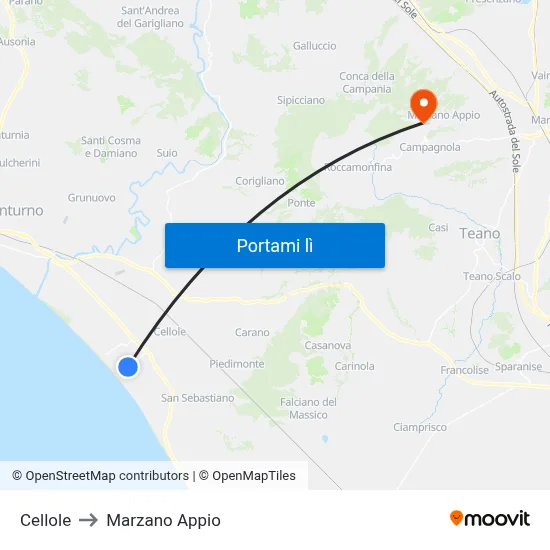 Cellole to Marzano Appio map