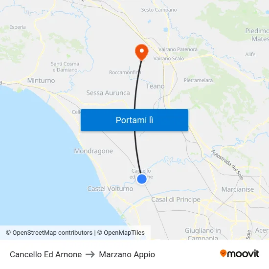Cancello Ed Arnone to Marzano Appio map