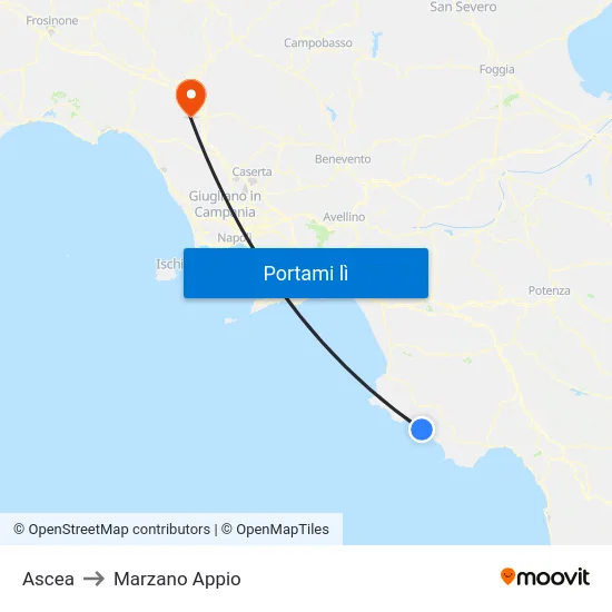 Ascea to Marzano Appio map