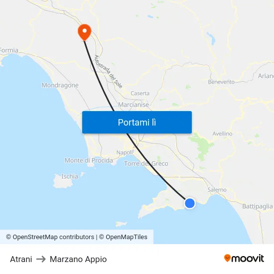 Atrani to Marzano Appio map