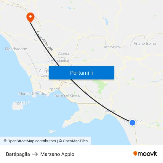 Battipaglia to Marzano Appio map