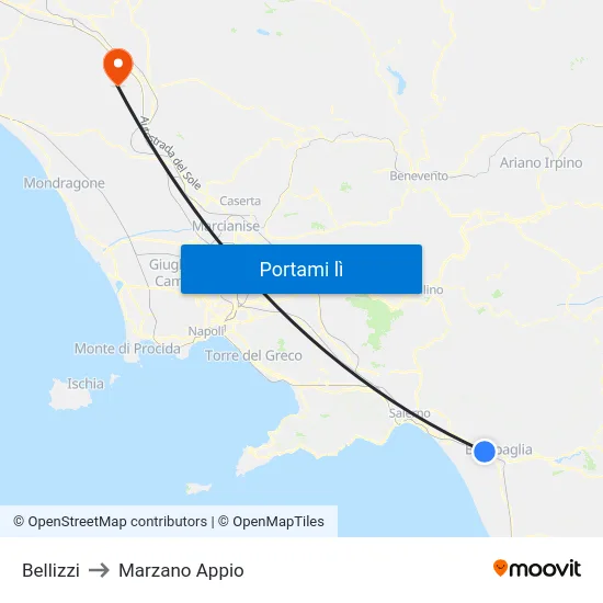 Bellizzi to Marzano Appio map