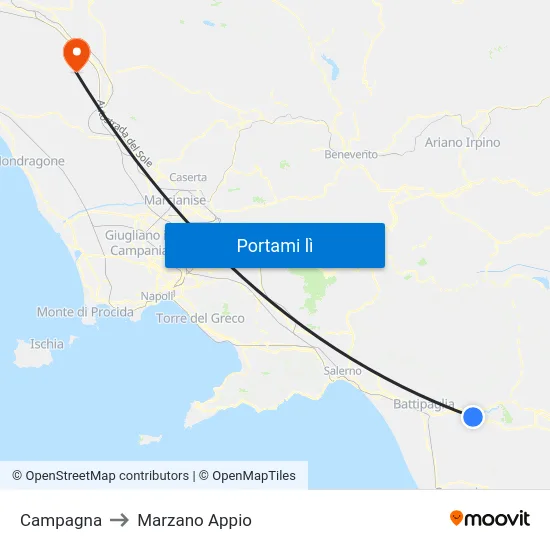 Campagna to Marzano Appio map