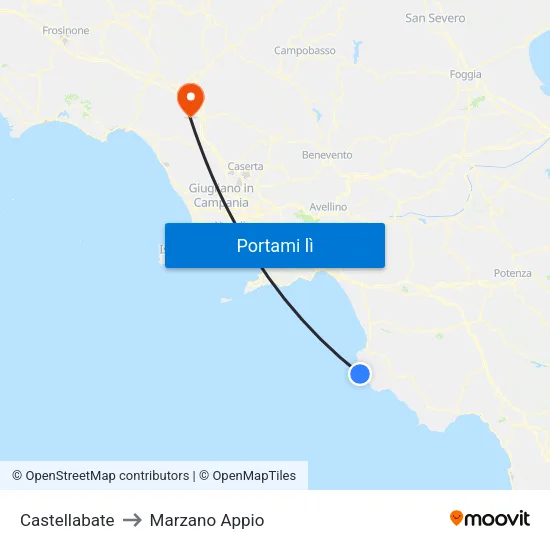 Castellabate to Marzano Appio map
