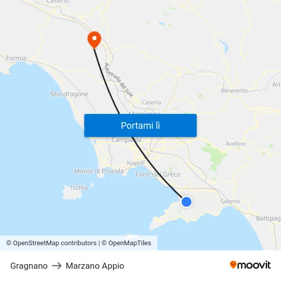 Gragnano to Marzano Appio map