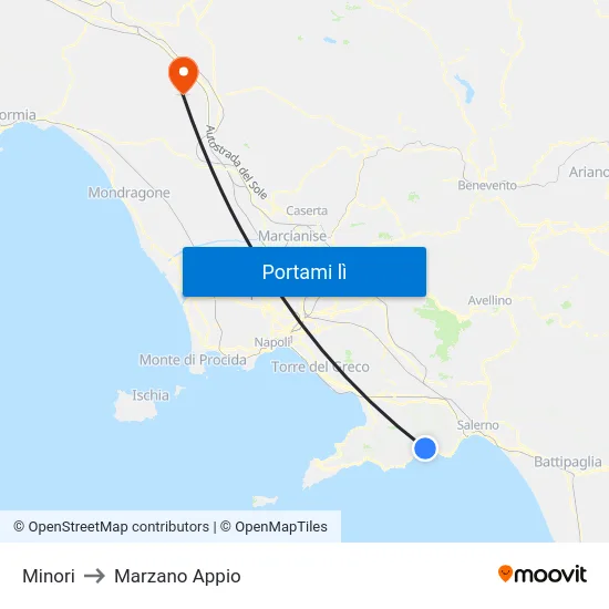 Minori to Marzano Appio map