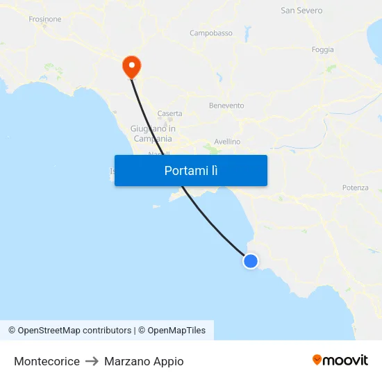 Montecorice to Marzano Appio map