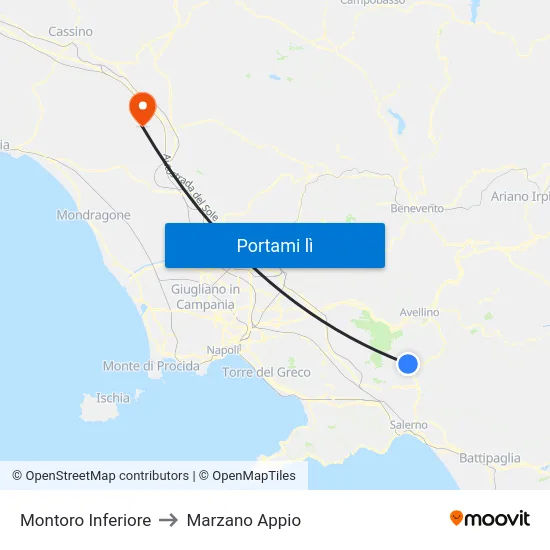 Montoro Inferiore to Marzano Appio map