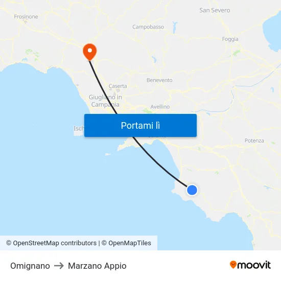 Omignano to Marzano Appio map