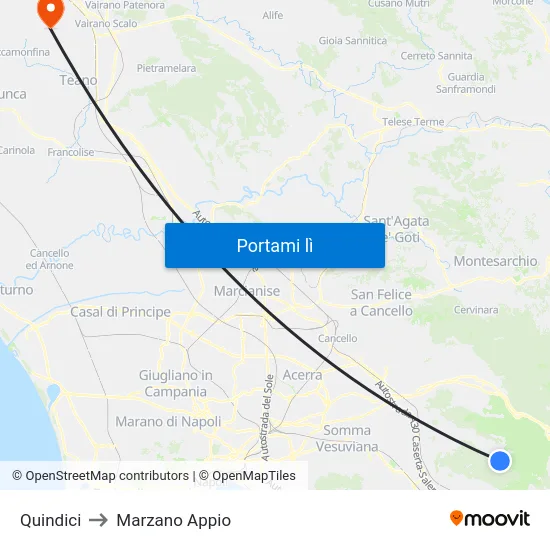 Quindici to Marzano Appio map