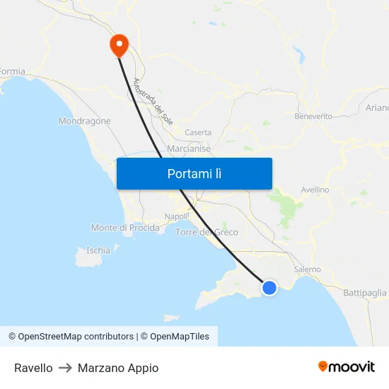 Ravello to Marzano Appio map