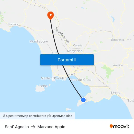 Sant' Agnello to Marzano Appio map
